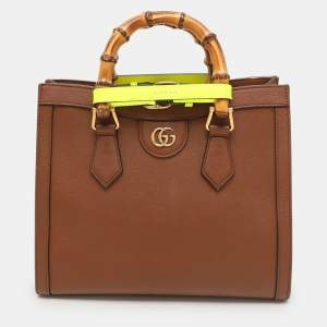 Gucci Brown Leather Small Bamboo Diana Tote
