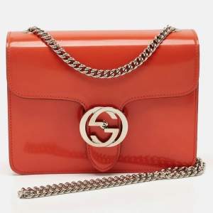 Gucci Orange Patent Leather Dollar Interlocking G Crossbody Bag