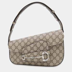 Gucci Beige/Brown Pvc Leather Horsebit 1955 Gg Supreme Shoulder Bag 