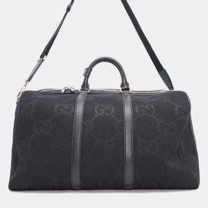 Gucci Black Canvas Leather Jumbo Gg Duffle Travel Bag 