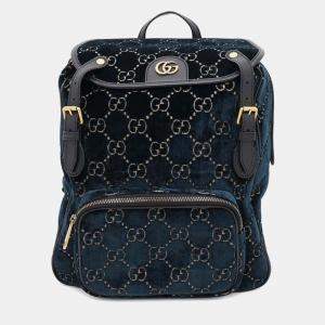  Gucci Blue Velvet Size Small GG Velvet Backpack 