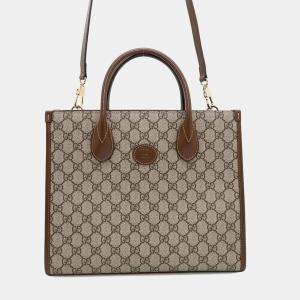 Gucci Beige/Brown Pvc Leather Gg Supreme Tote Bag