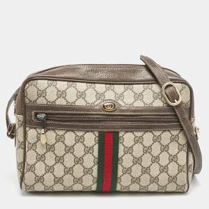 Pre Owned Gucci Beige/Brown GG Supreme Canvas and Leather Medium Ophidia Crossbody Bag