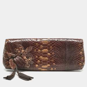 Gucci Brown Ombre Python Tassel Clutch