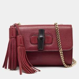 Gucci Burgundy Leather Miss Bamboo Tassel Shoulder Bag