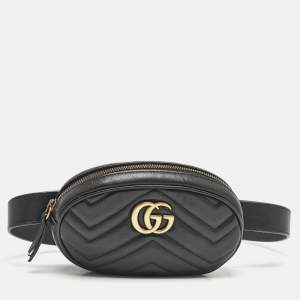 Gucci Black Matelassé Leather Mini GG Marmont Belt Bag