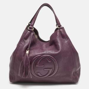 Pre Owned Gucci Burgundy Leather Large Soho Shopper Tote