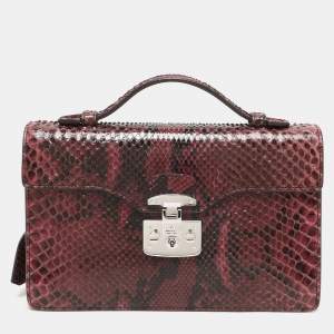 Gucci Burgundy Python Lady Lock Briefcase Clutch