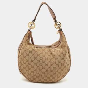 Pre Owned Gucci Beige/Brown GG Canvas and Leather Medium GG Twins Hobo