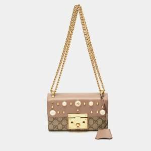 Gucci Beige GG Supreme Canvas and Leather Small Padlock Shoulder Bag