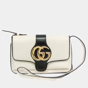 Gucci Black White Leather GG Marmont Arli Shoulder Bag