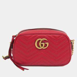 Gucci Red Leather GG Marmont Small Camera Shoulder Bag