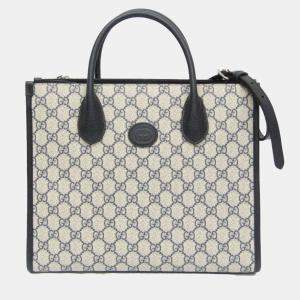 Gucci Beige Navy Leather PVC GG Shoulder Bag