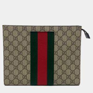 Gucci Brown Coated Canvas and Leather Gucci Brown GG Supreme Web Pouch