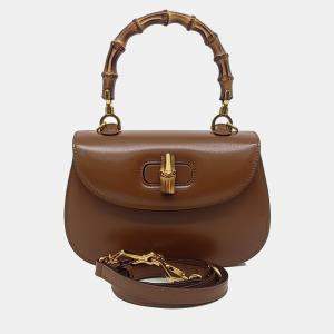 Gucci Brown Leather Bamboo 1947 Small Top Handle Bag