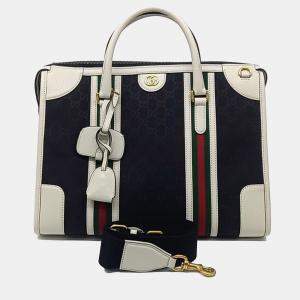 Gucci Black White Canvas and Leather Gucci Black White GG jacquard duffel bag