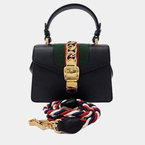 Gucci Black Leather Sylvie Mini Tote and Crossbody Bag