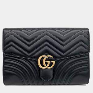 Pre Owned Gucci Black Leather Marmont Matelasse Clutch