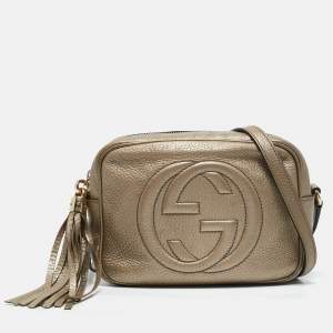 Gucci Metallic Beige Leather Small Soho Disco Crossbody Bag