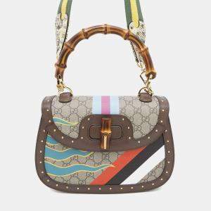 Gucci Multicolor PVC Leather GG Supreme Bamboo Top Handle Bag 