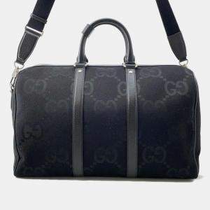 Gucci Black  Canvas Leather Jumbo GG Small Duffle Bag 