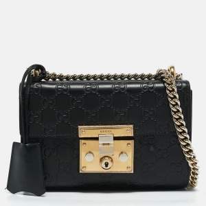 Gucci Black Guccissima Leather Small Padlock Shoulder Bag