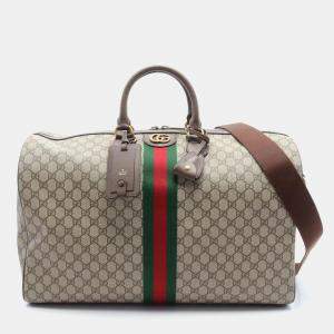 Gucci Beige Brown Coated Canvas Leather GG Supreme Sherry Boston Bag