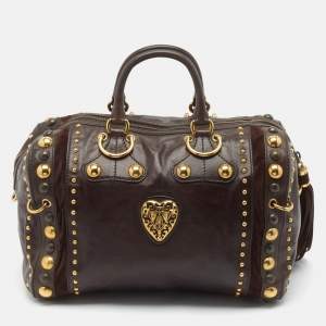 Gucci Dark Brown Suede and Leather Babouska Indy Boston Bag