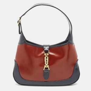 Gucci Brown/Navy Blue Glazed Leather Small Jackie 1961 Hobo