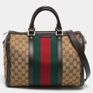 Gucci Beige/Brown GG Canvas Medium Vintage Web Boston Bag