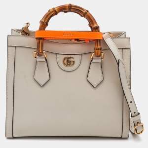 Gucci Off White Leather Small Bamboo Diana Tote
