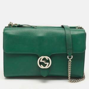 Gucci Green Leather Medium Interlocking G Shoulder Bag