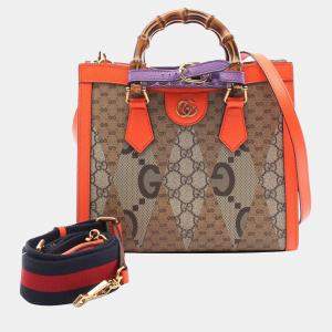 Gucci Beige/Orange Small GG Supreme Diana Satchel