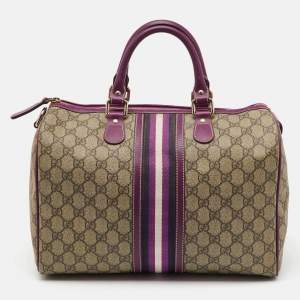 Gucci Beige/Purple GG Supreme Canvas Limited Edition Stripe Web Joy Boston Bag