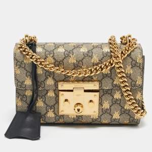 Gucci Black/Beige GG Supreme Canvas and Leather Small Padlock Crossbody Bag