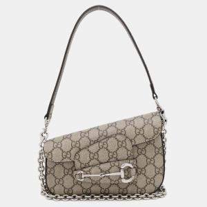 Gucci Beige Gg Supreme Canvas Leather Mini Horsebit 1955 Shoulder Bag 