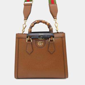 Gucci Diana Bamboo 2Way Shoulder Bag Brown Leather Bamboo Size Medium