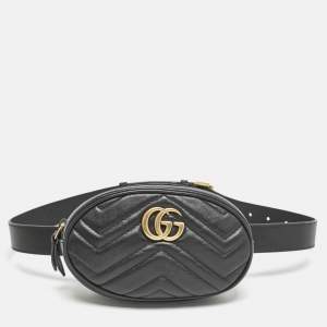 Gucci Black Matelassé Leather Mini GG Marmont Belt Bag