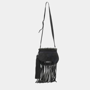 Gucci Black Suede Nouveau Fringe Crossbody Bag