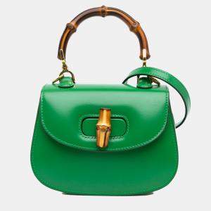 Gucci Green Mini Calfskin 1947 Bamboo Top Handle Bag