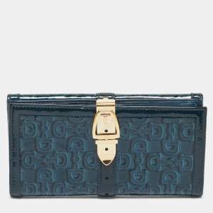 Gucci Blue Horsebit Embossed Patent Leather Buckle Flap Continental Wallet