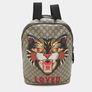Gucci Beige GG Soft Supreme Canvas Angry Cat Print Backpacks