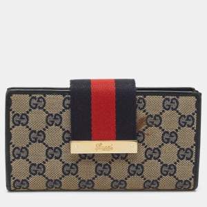 Gucci Blue/Beige GG Canvas and Leather Ladies Web Continental Wallet