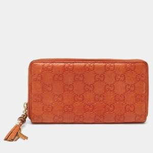 Gucci Orange Guccissima Leather Bamboo Tassel Zip Around Wallet