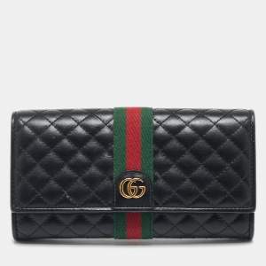 Gucci Black Quilted Leather Web GG Marmont Continental Wallet