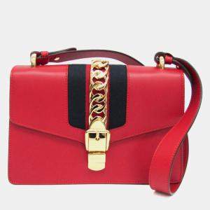 Gucci Red Leather Sylvie Shoulder Bag 