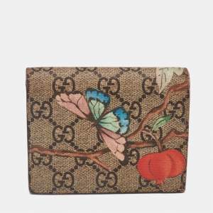 Gucci Beige GG Supreme Canvas and Leather Tian Card Case