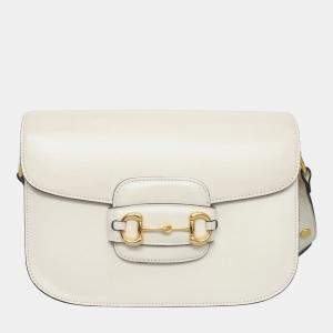 Gucci White Leather 1955 Horsebit Shoulder Bag