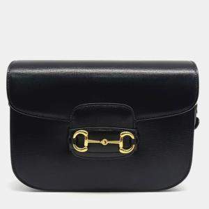 Gucci Black Leather 1955 Horsebit Shoulder Bag