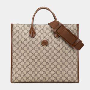 Gucci Beige Medium GG Supreme Azalea Calfskin Retro Interlocking G Tote
